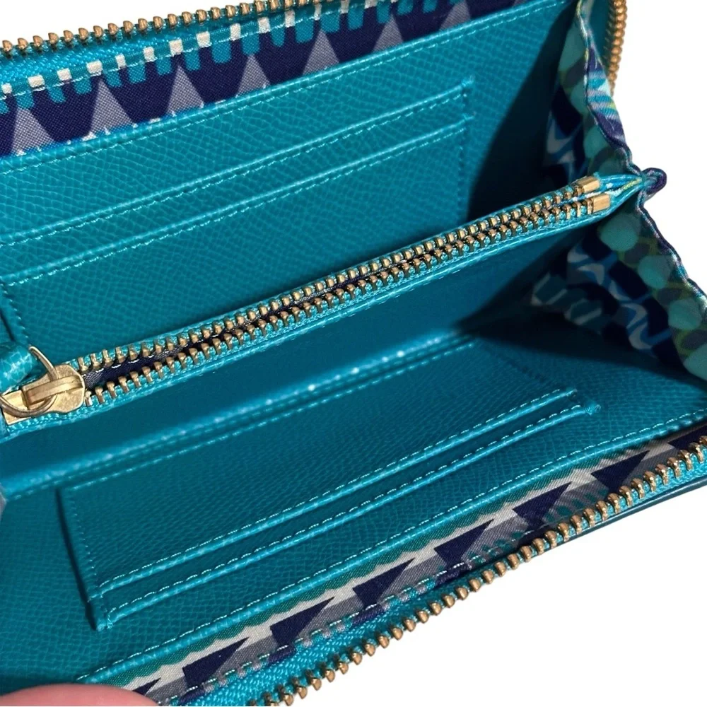 Vera Bradley Leather Two-Tone Teal Wristlet Wallet with Removable Strap Like New - Picture 8 of 12